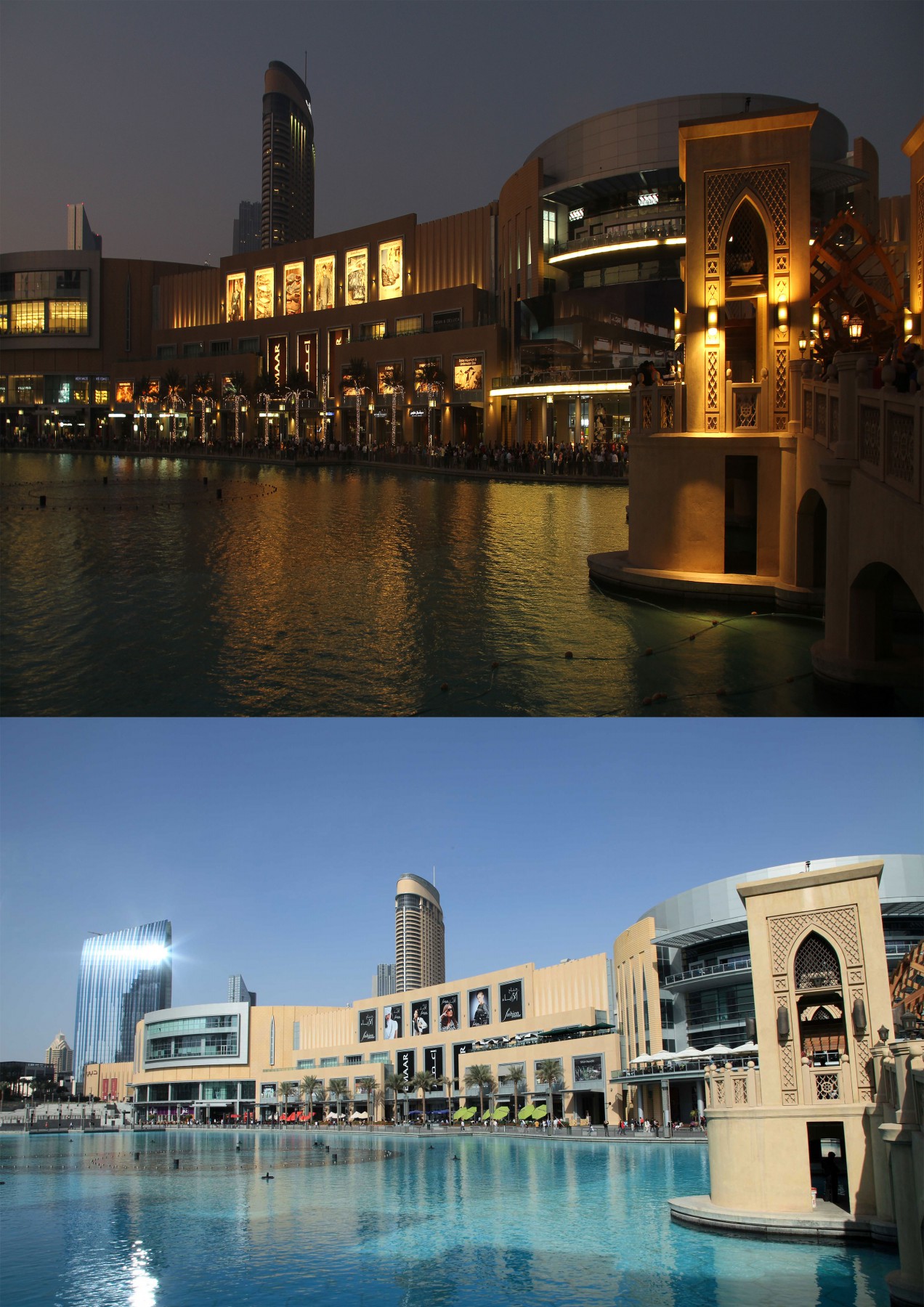 Dubai Mall Fountain Night and Day View The Mall Of Dubai UAE Beautiful Global